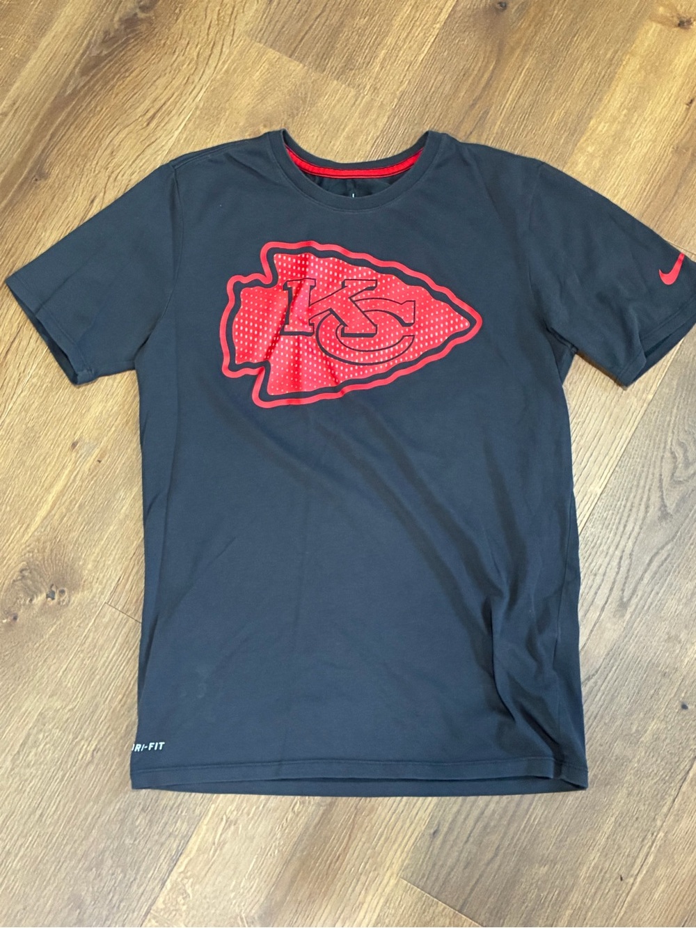 Nike DriFit Charcoal Tee with Red Kansas City Chiefs Arrowhead Logo